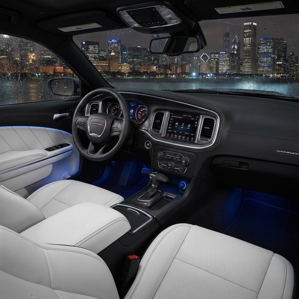 Nowoczesne wnętrze Dodge Chargera z podświetleniem